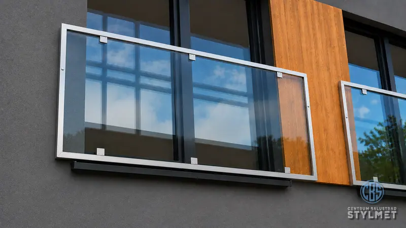 Balustrada francuska na elewacji z okładziną drewnianą